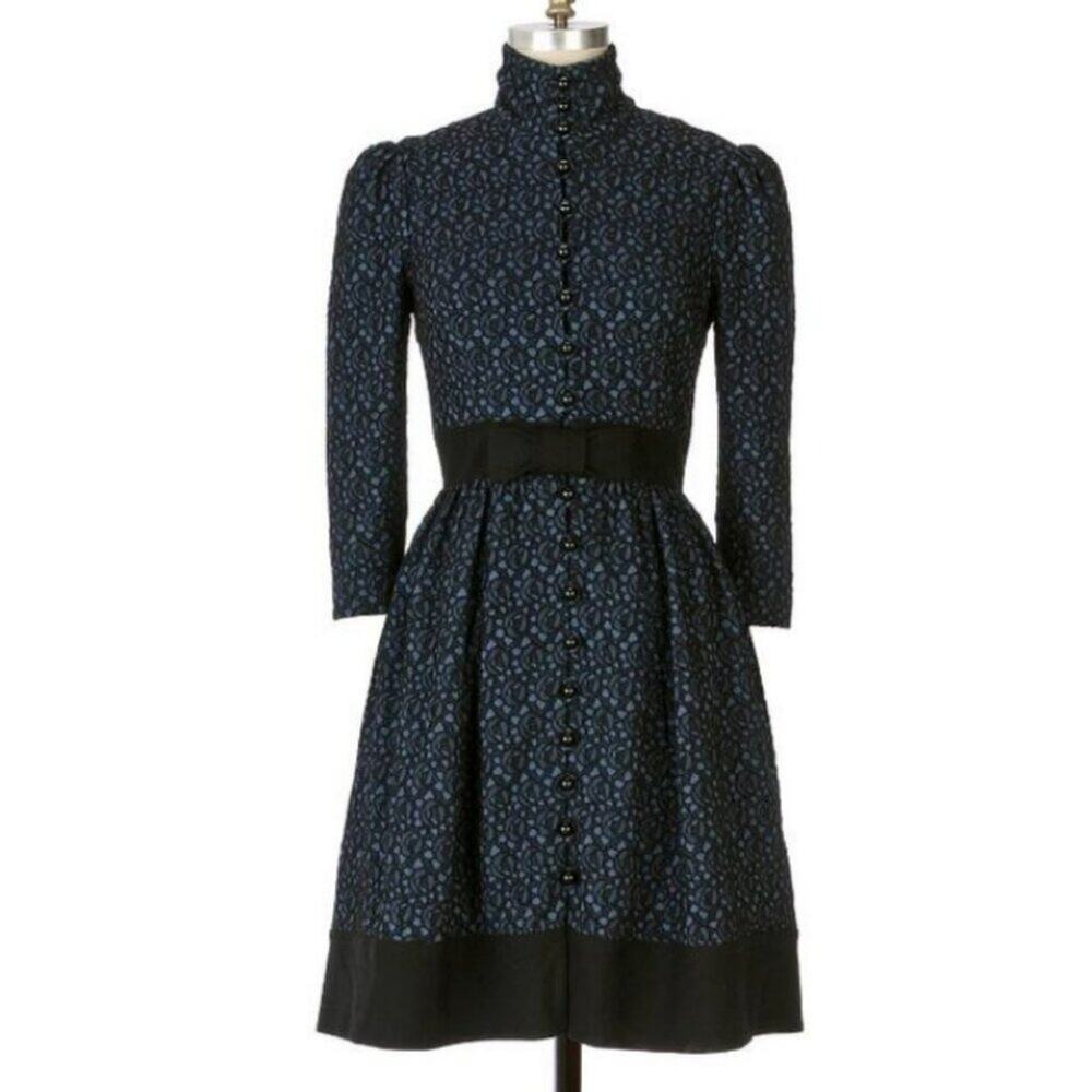 $288 Vintage Tracy Reese Anthropologie "After Midnight" Blue Dress Black Belt